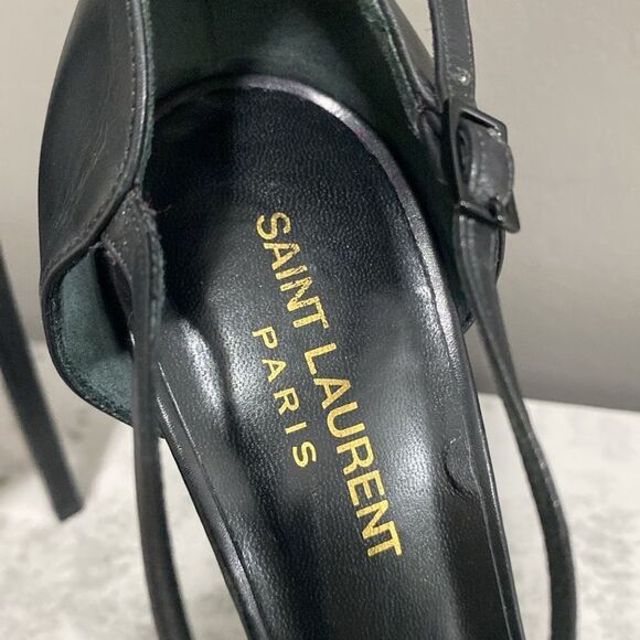 Saint Laurent Paris Black Leather Janis Studded T Strap Platform Pumps Size 37.5 - Picture 9 of 16